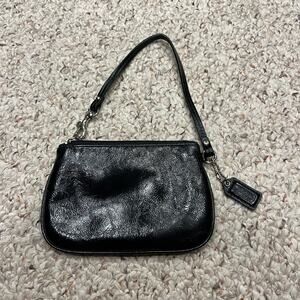 Coach Leather Wristlet Black Logo Stitch Patch